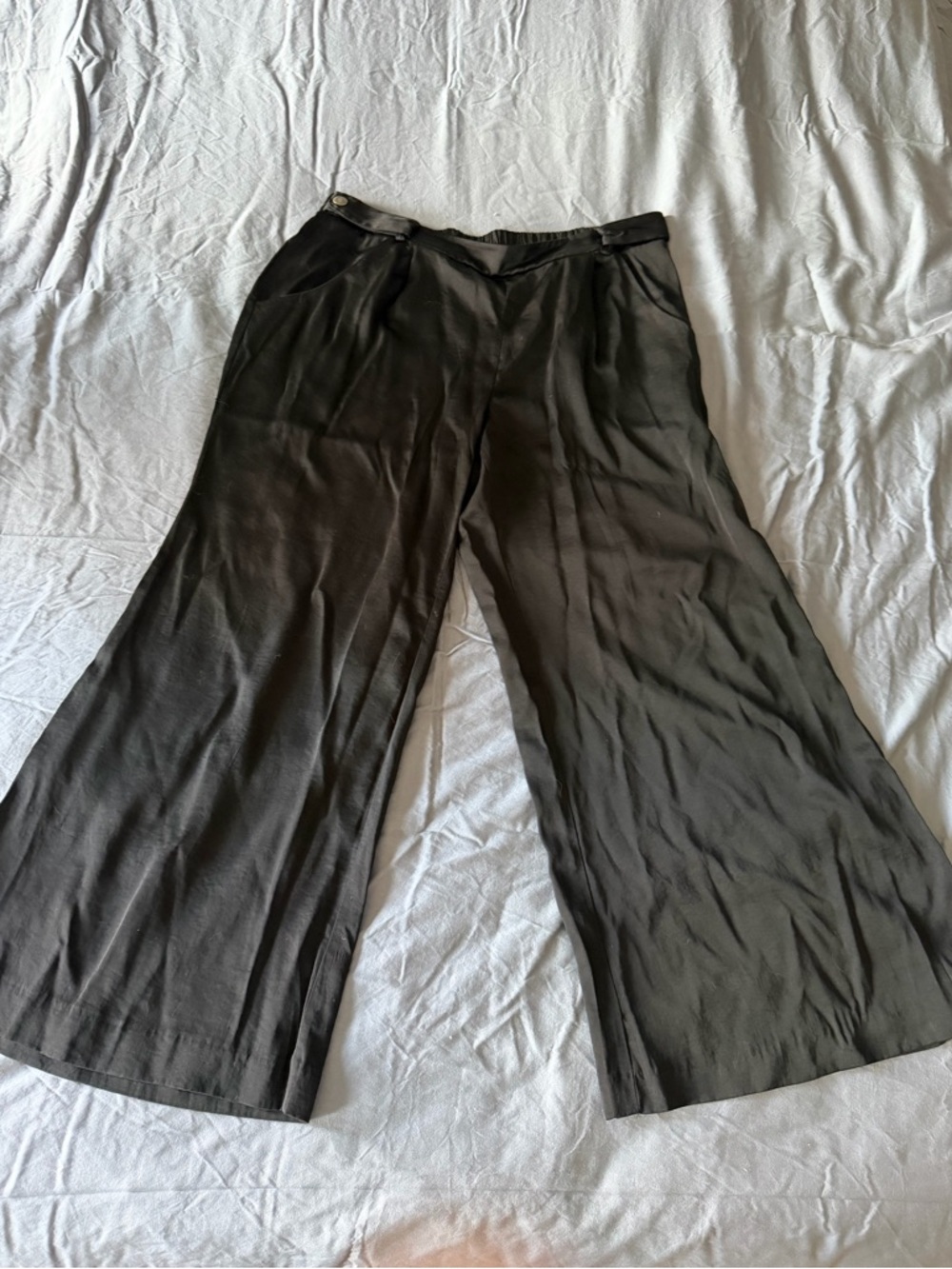 Free People Black Wide-Leg Satin Trousers
